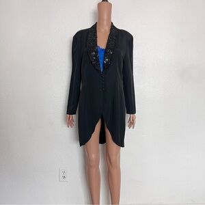 Vintage J.R. Nights Black Sequined Tuxedo Style Blazer Dress